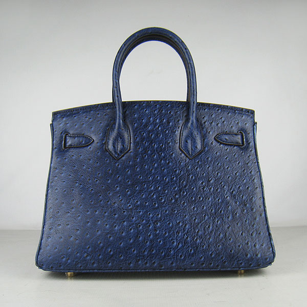 Replica Hermes Birkin 30CM Ostrich Veins Handbag Dark Blue 6088 On Sale